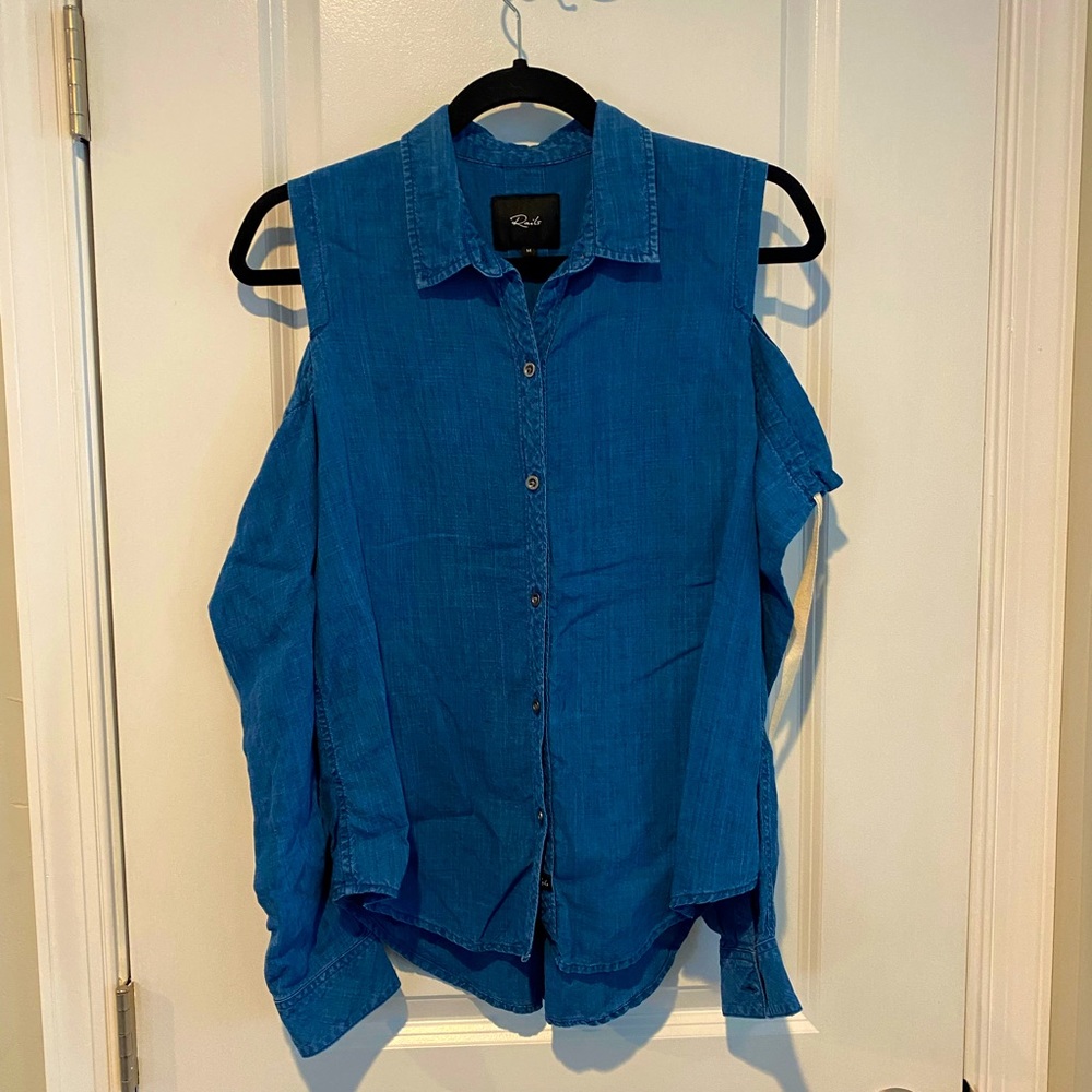 Rails Denim Cold Shoulder Button Up Blouse Top Shirt size Medium